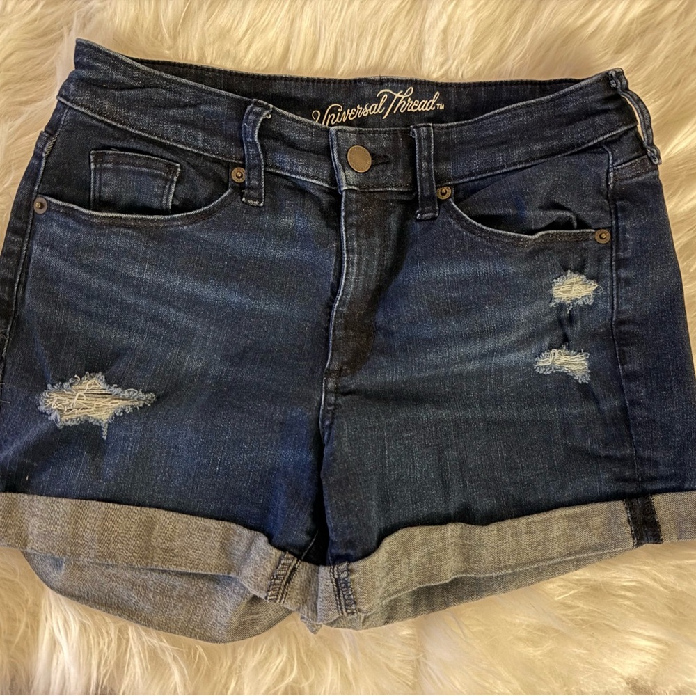 Universal Thread Women's Distressed Dark Blue Jean Shorts